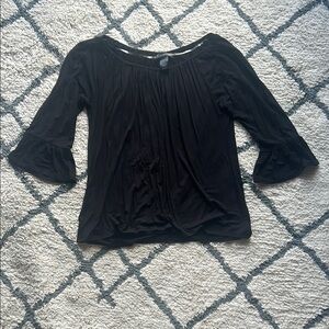 INC International Concepts Black Ruffled 3/4 Sleeve Blouse